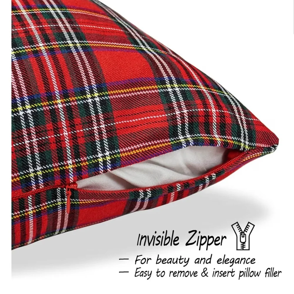Festive Tartan Plaid Holiday Pillow Covers Size 26X 26
